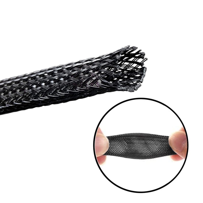MGI SpeedWare 25ft Expandable Non-Split PET Braided Cable Sleeve, High-Temperature Black Loom for Automotive Harness and Chew-Resistant Home Office Wire Management (1/2") - Image 2